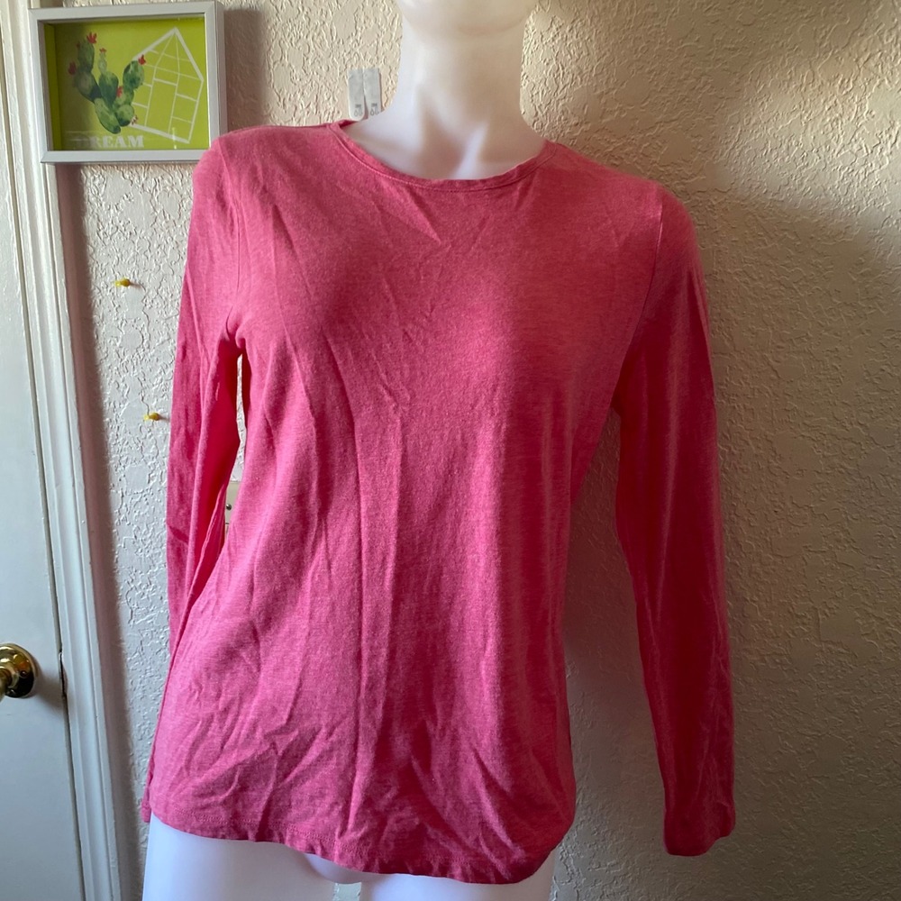 Talbots Petites Long Sleeve Top Cotton Blend Casual Pink Tee MP